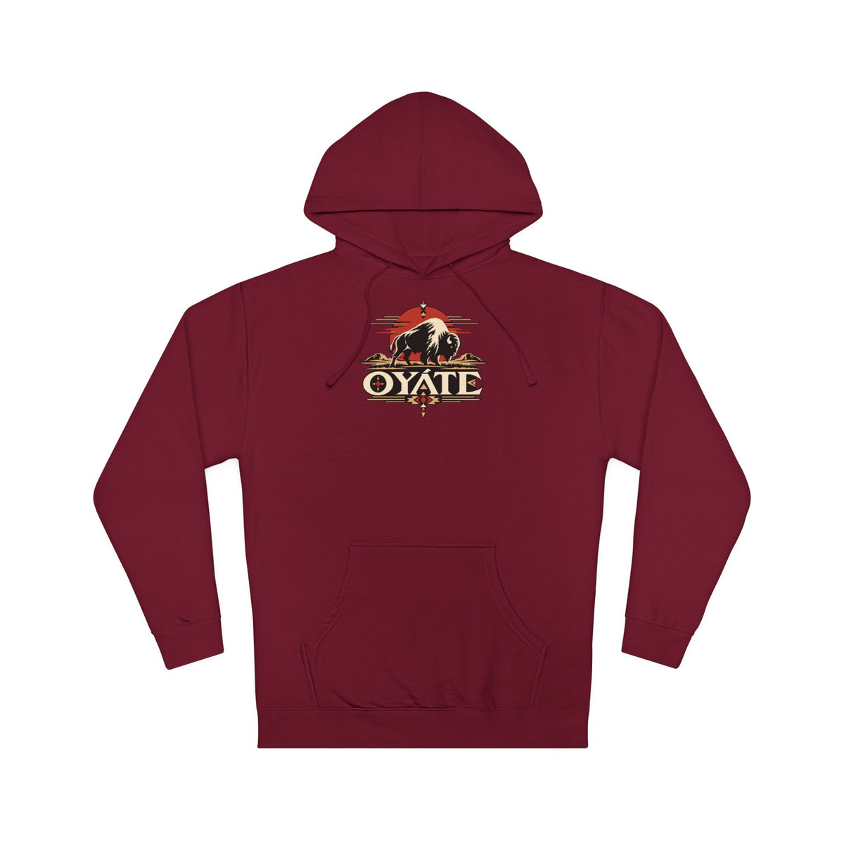 Maroon OYÁTE Dark Buffalo v2 pullover hoodie, front view