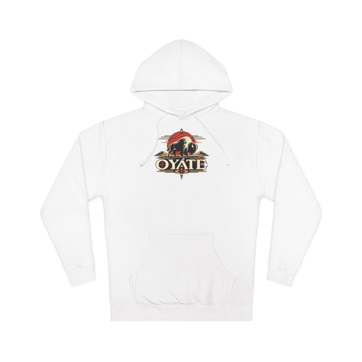 White OYÁTE Dark Buffalo v2 pullover hoodie, front view