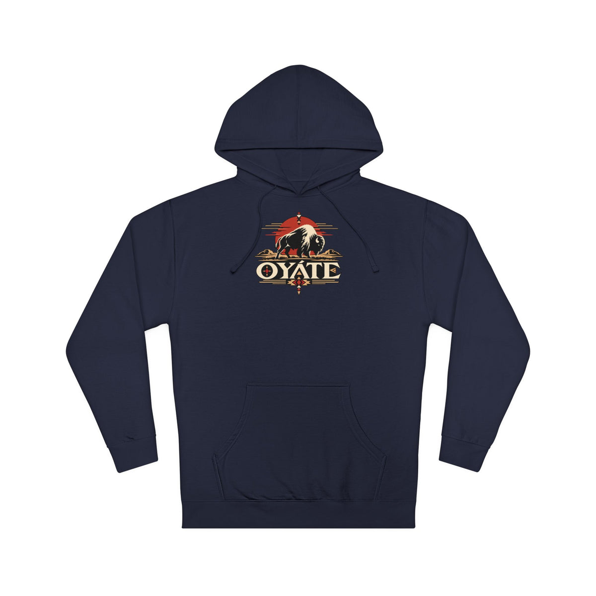 Navy OYÁTE Dark Buffalo v2 pullover hoodie, front view